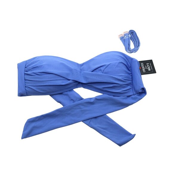 Bar III Blue Core Solids Twist Bandeau Bikini Swim Removable Strap Top XS - Picture 2 of 5
